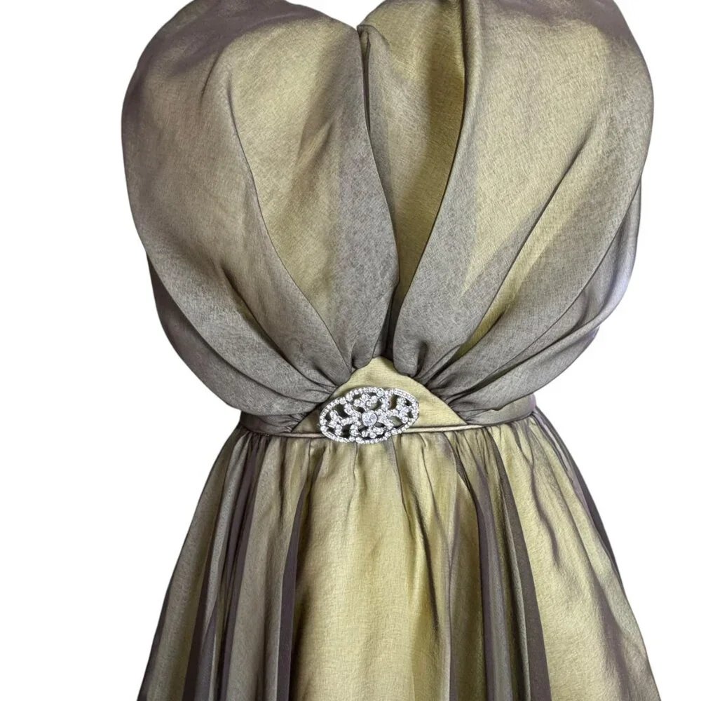 Vintage Miss Elliette 1960s Brown/Yellow Chiffon Cocktail Dress Size Custom(2) - Picture 3 of 11